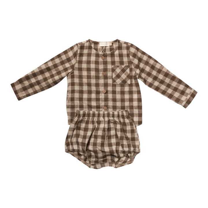 set outfit checkered collarless shirt and bloomers - earth-48
