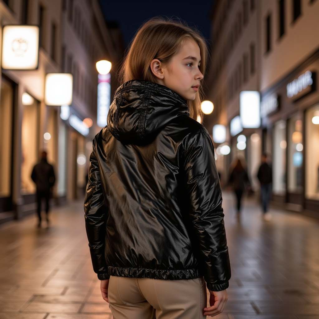 coat glossy logo ribbon zip up with hood - black