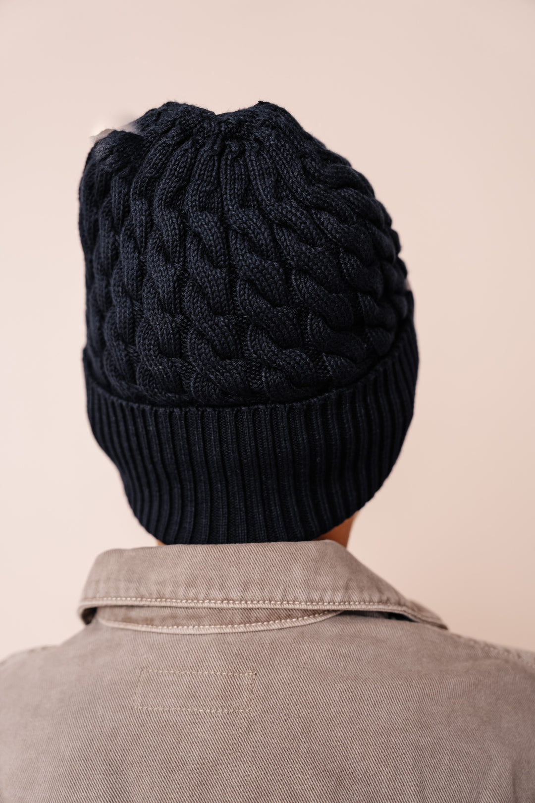 beanie cable knit cuffed  - navy