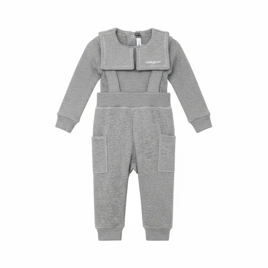 set outfit velour sailor collar onesie and overalls - grey