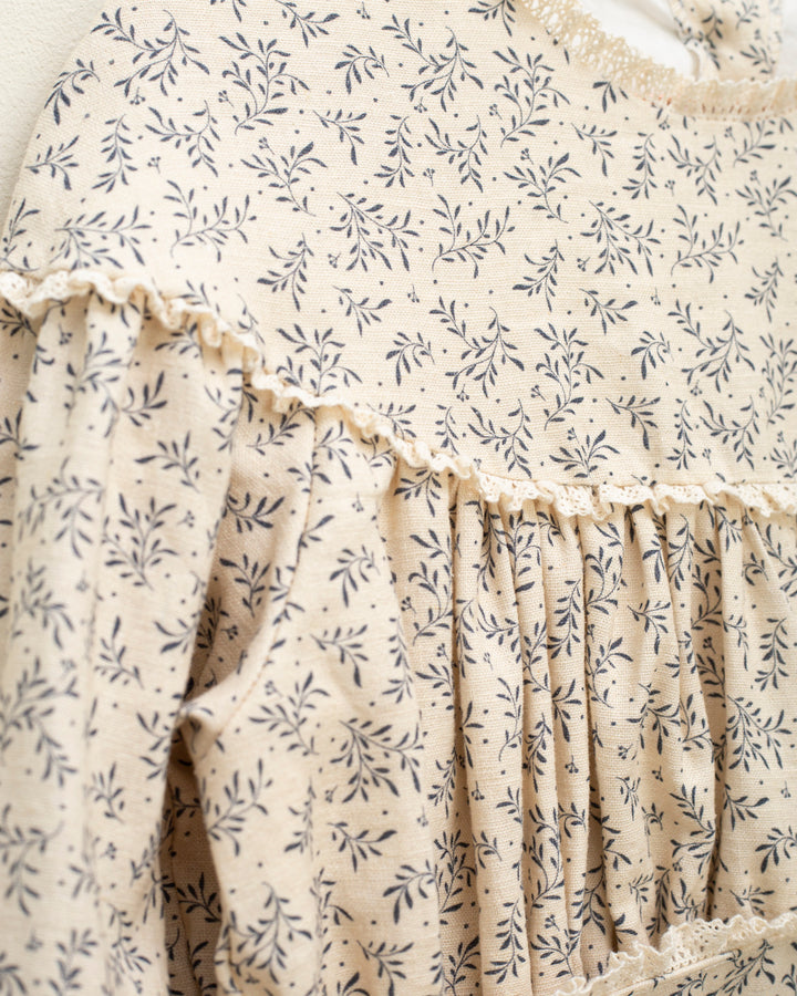 dress willow print waisted with vintage lace trim - willow