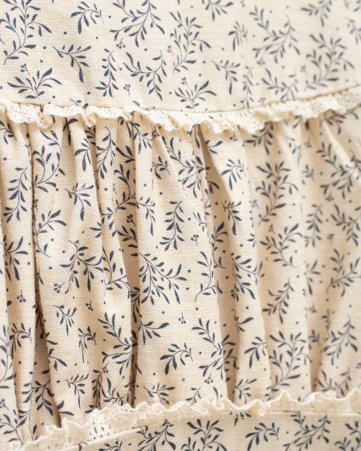 dress willow print waisted with vintage lace trim - willow