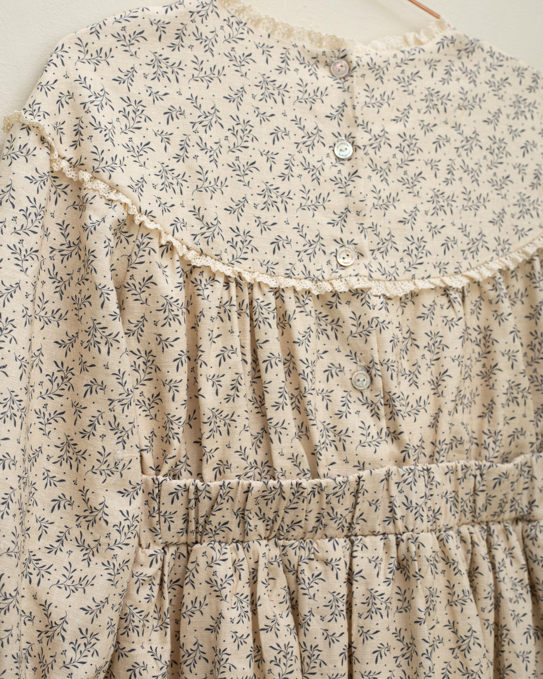 dress willow print waisted with vintage lace trim - willow