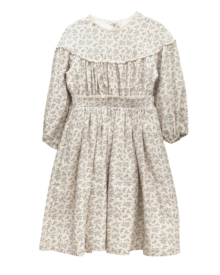 dress willow print waisted with vintage lace trim - willow
