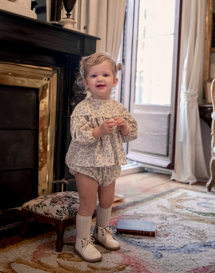 set outfit willow print lace trim blouse and bloomer - willow