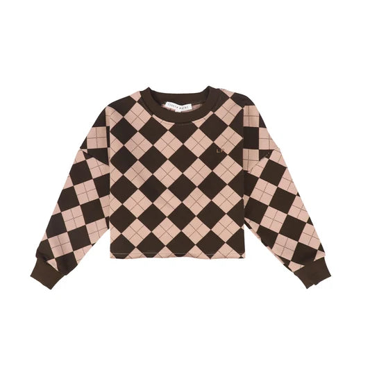 top l/s argyle cropped - brown