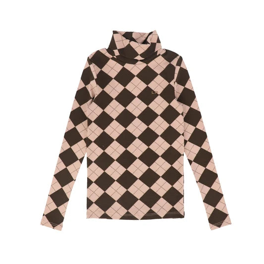 top l/s argyle turtleneck - brown