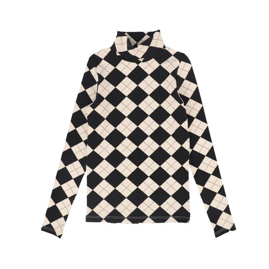 top l/s argyle turtleneck - black