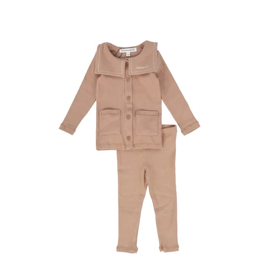set outfit embroidered bib cardigan and overalls - pink