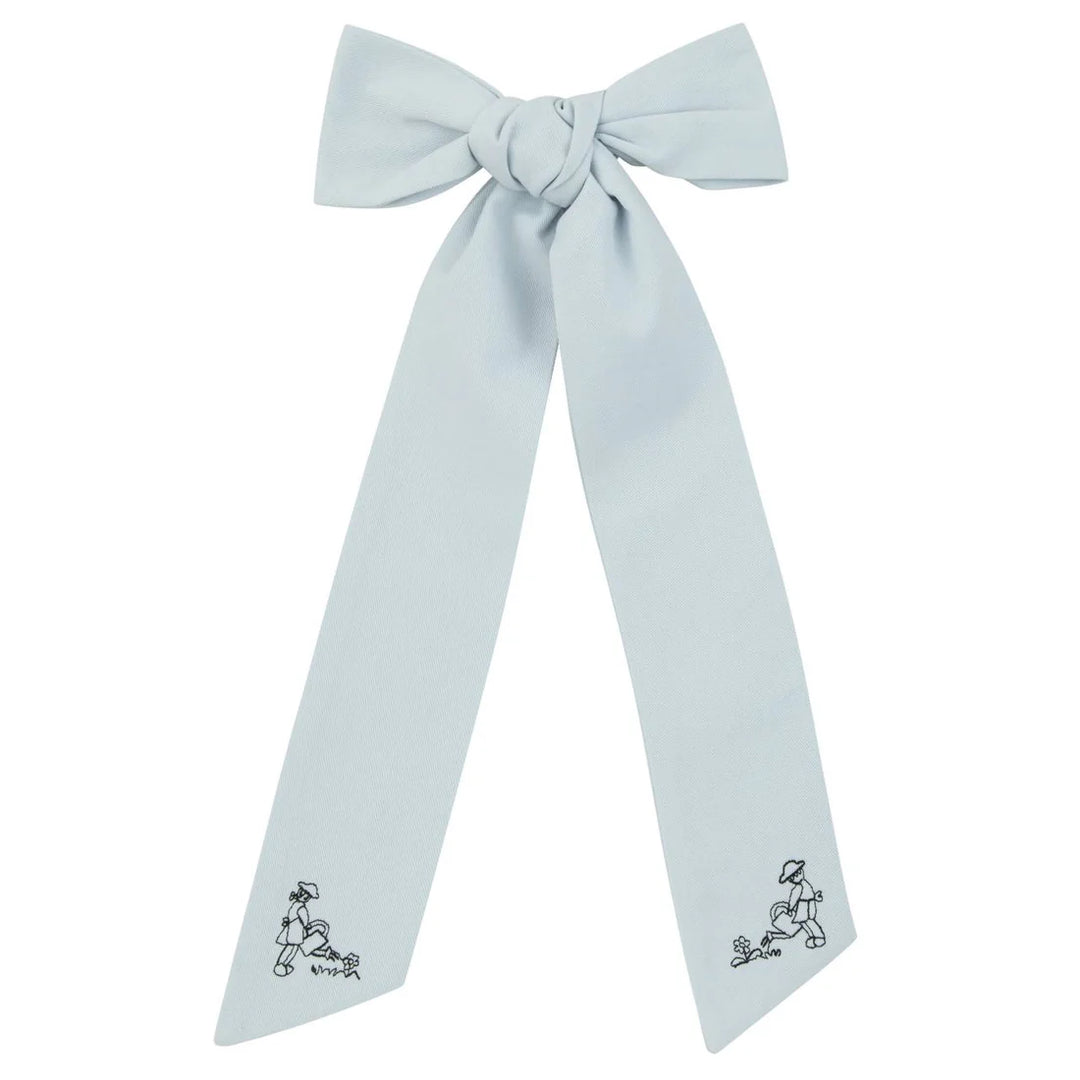 clip garden embroidered bow large  - light blue