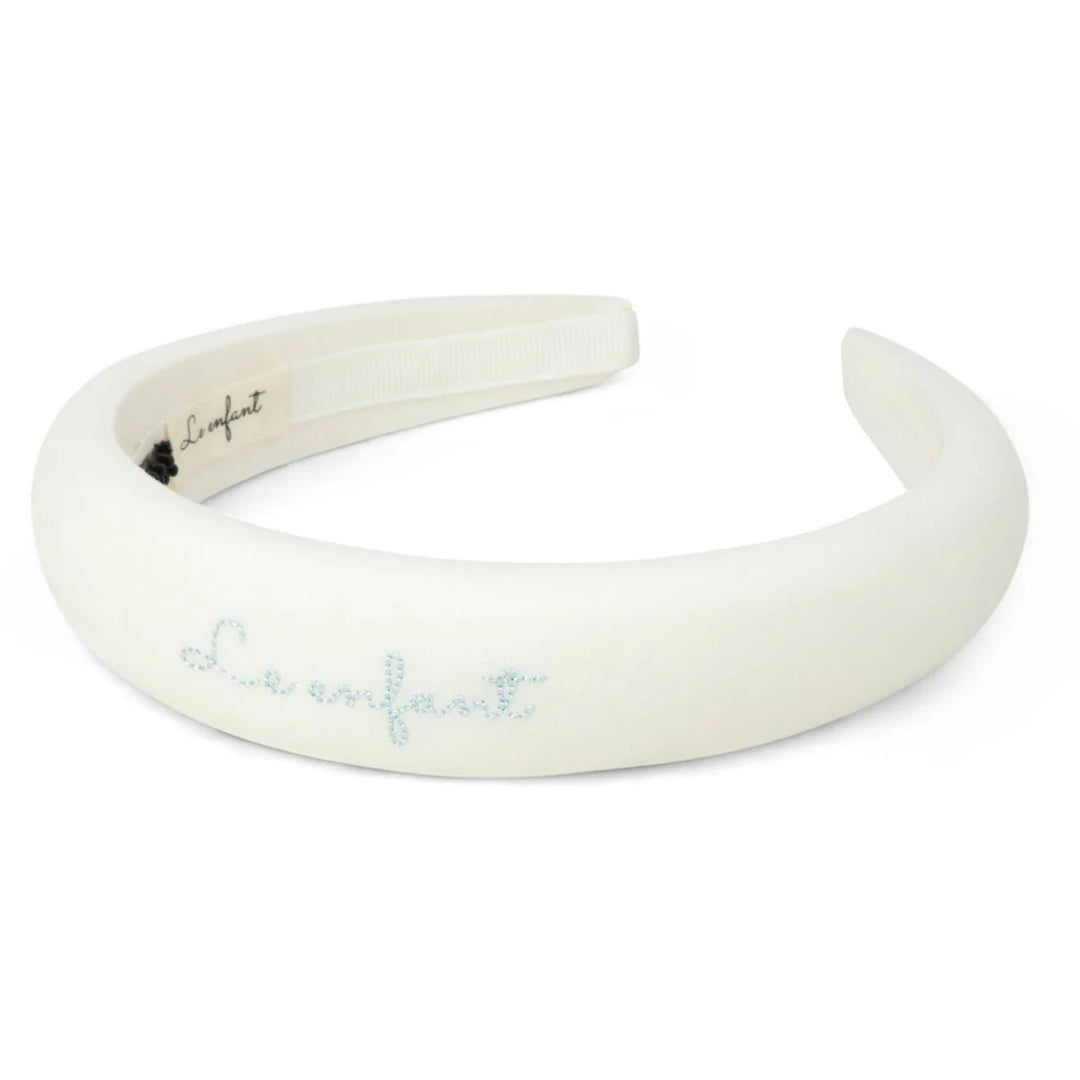headband stitched logo round - white