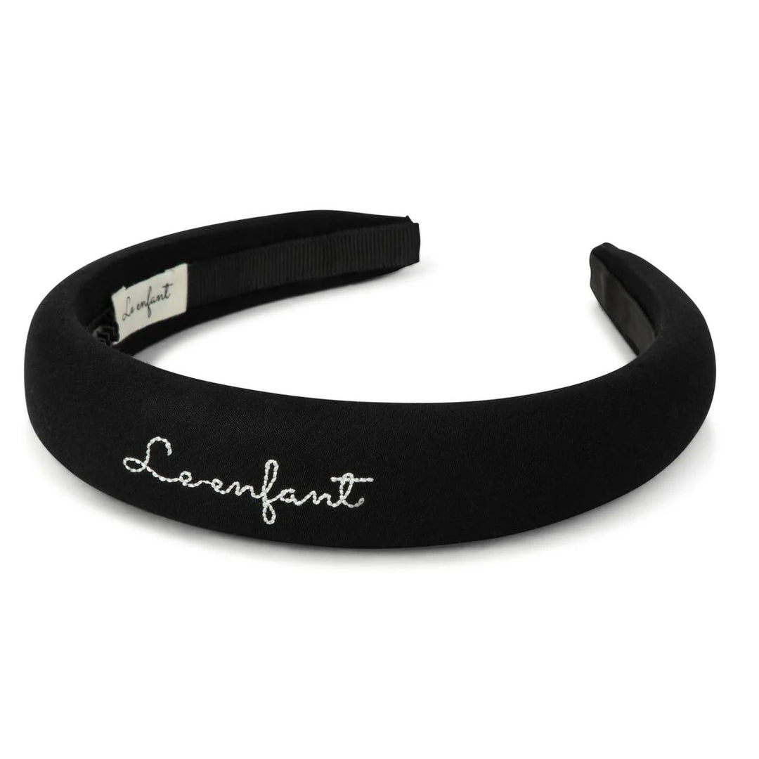 headband stitched logo round - black