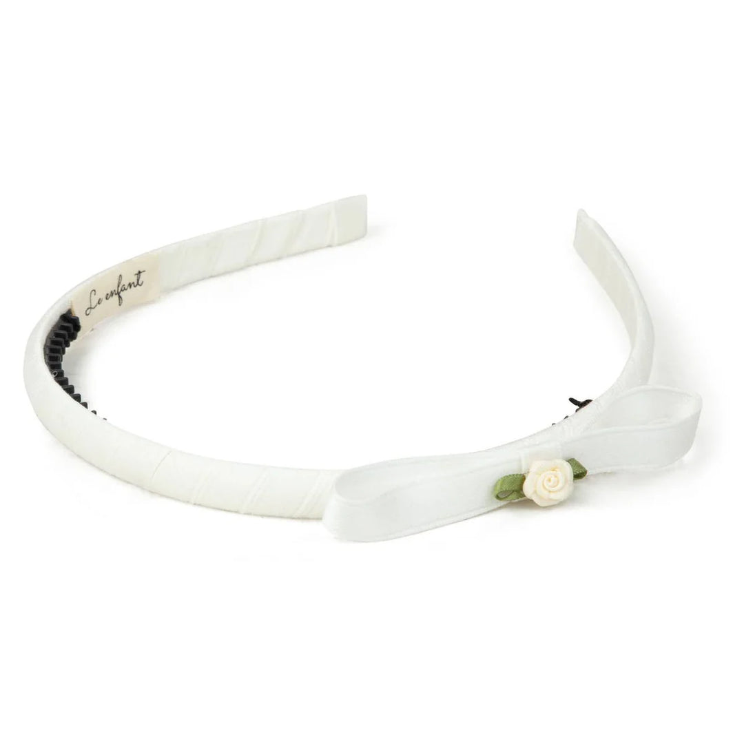 headband thin rose bow - white