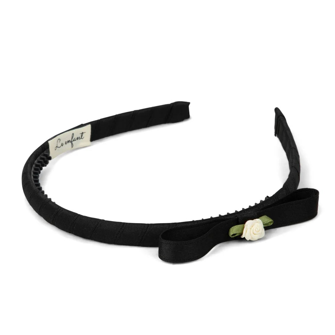 headband thin rose bow - black