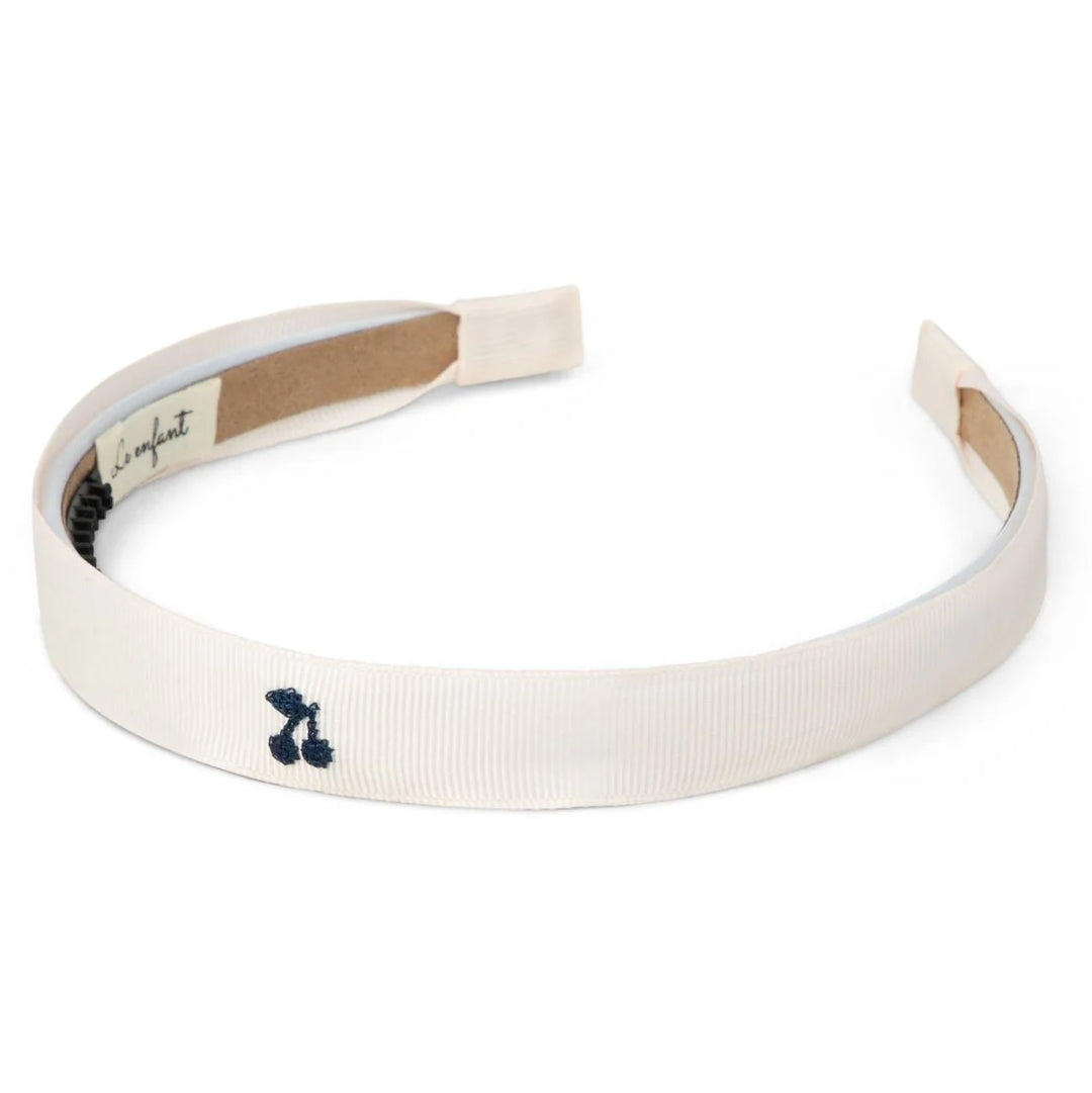 headband navy thread cherry embroidered - cream