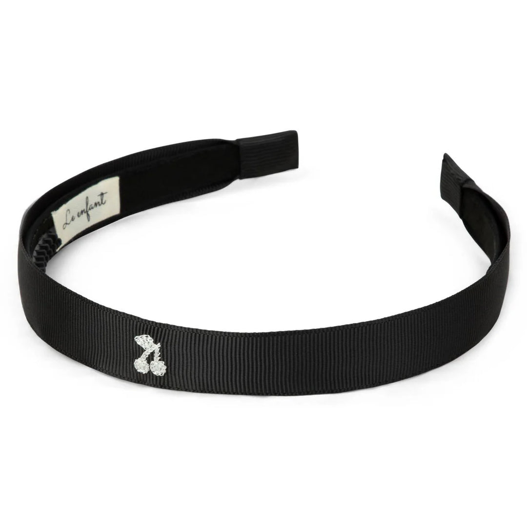headband navy thread cherry embroidered - black