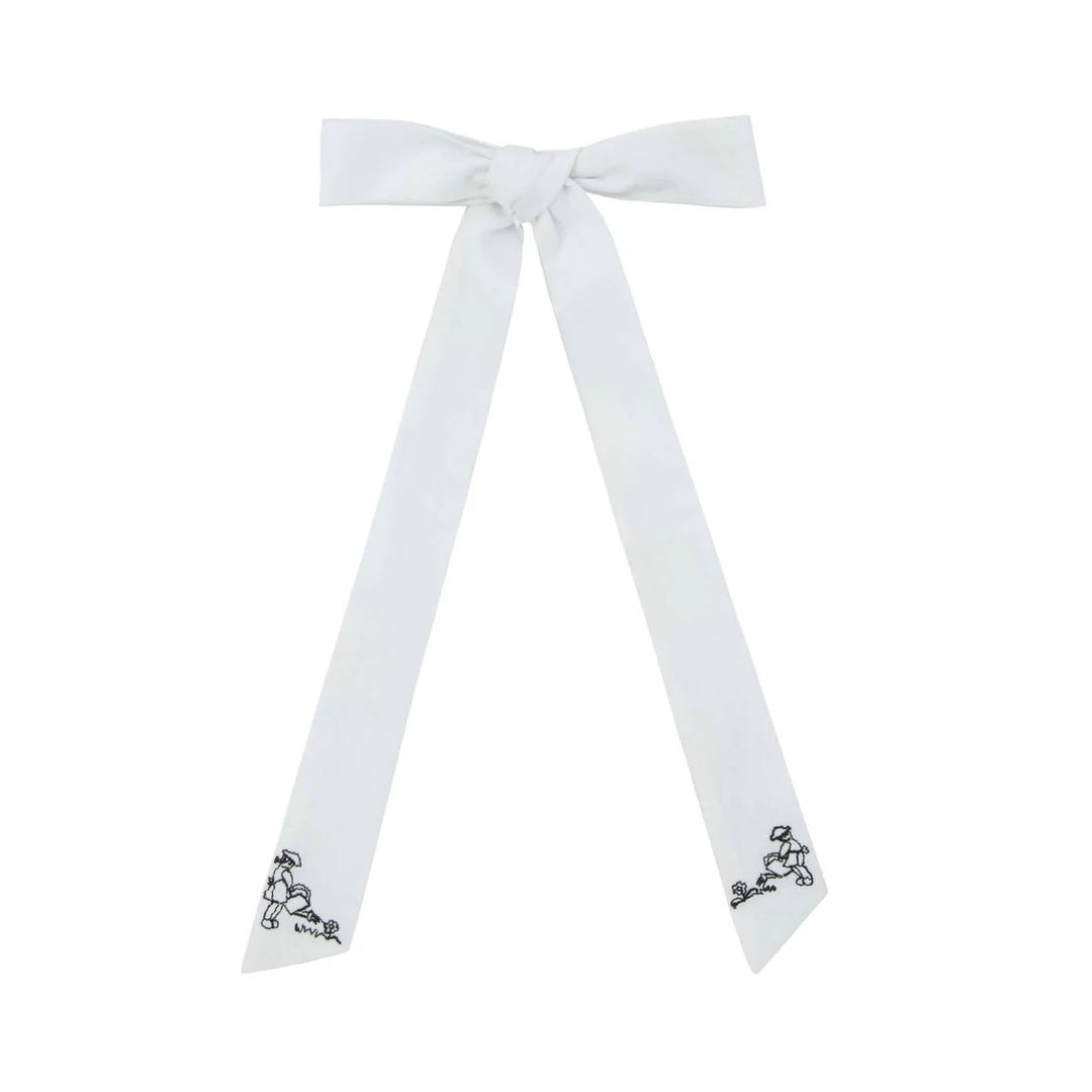 clip garden embroidered bow medium - white
