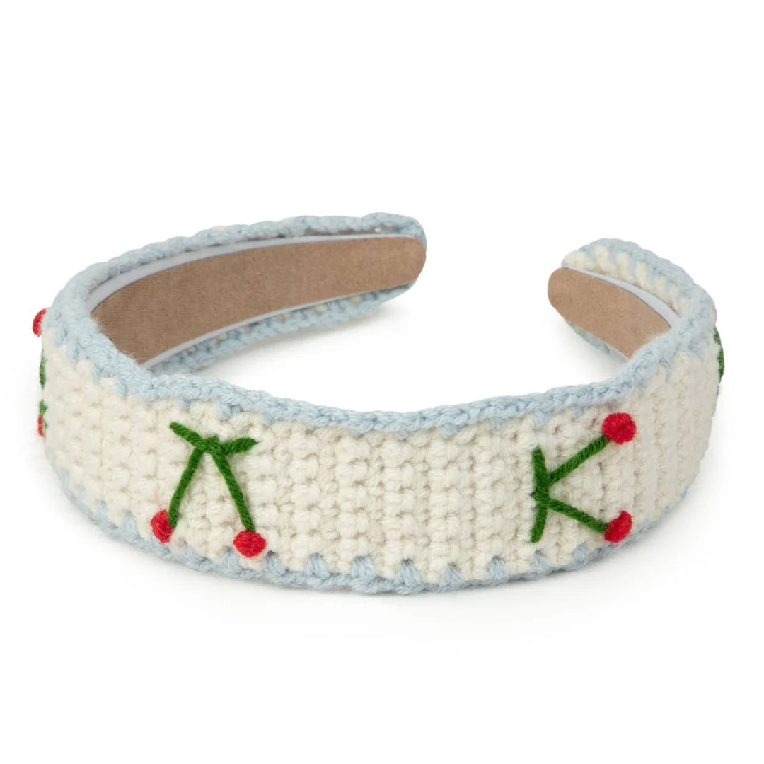 headband crochet cherry thick - light blue