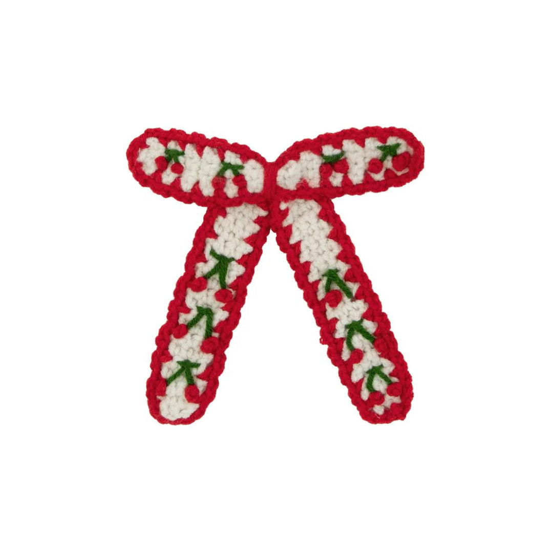 clip crochet cherry bow - red