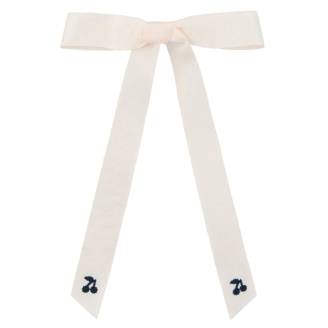 clip navy thread cherry embroidered bow  - soft pink