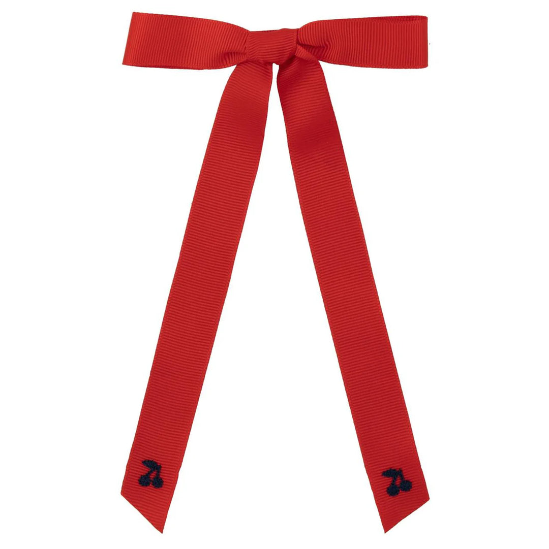 clip navy thread cherry embroidered bow  - red