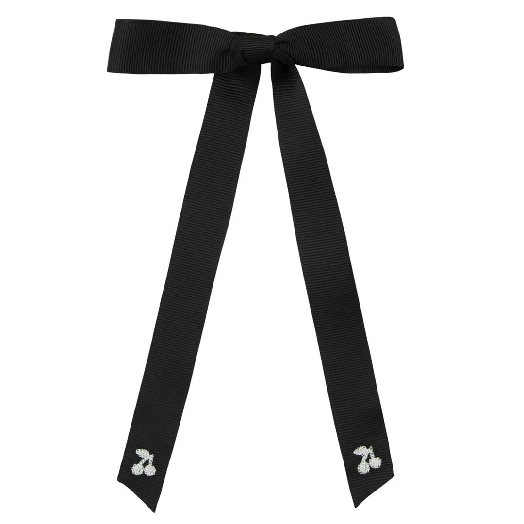 clip navy thread cherry embroidered bow  - black