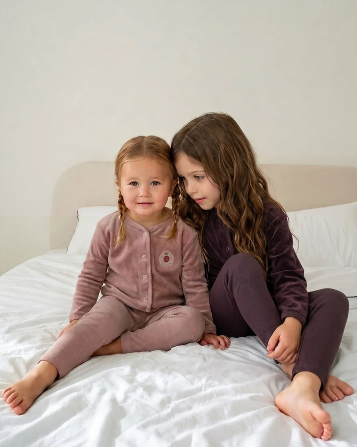 pajamas velour crest button top and pants - dried rose
