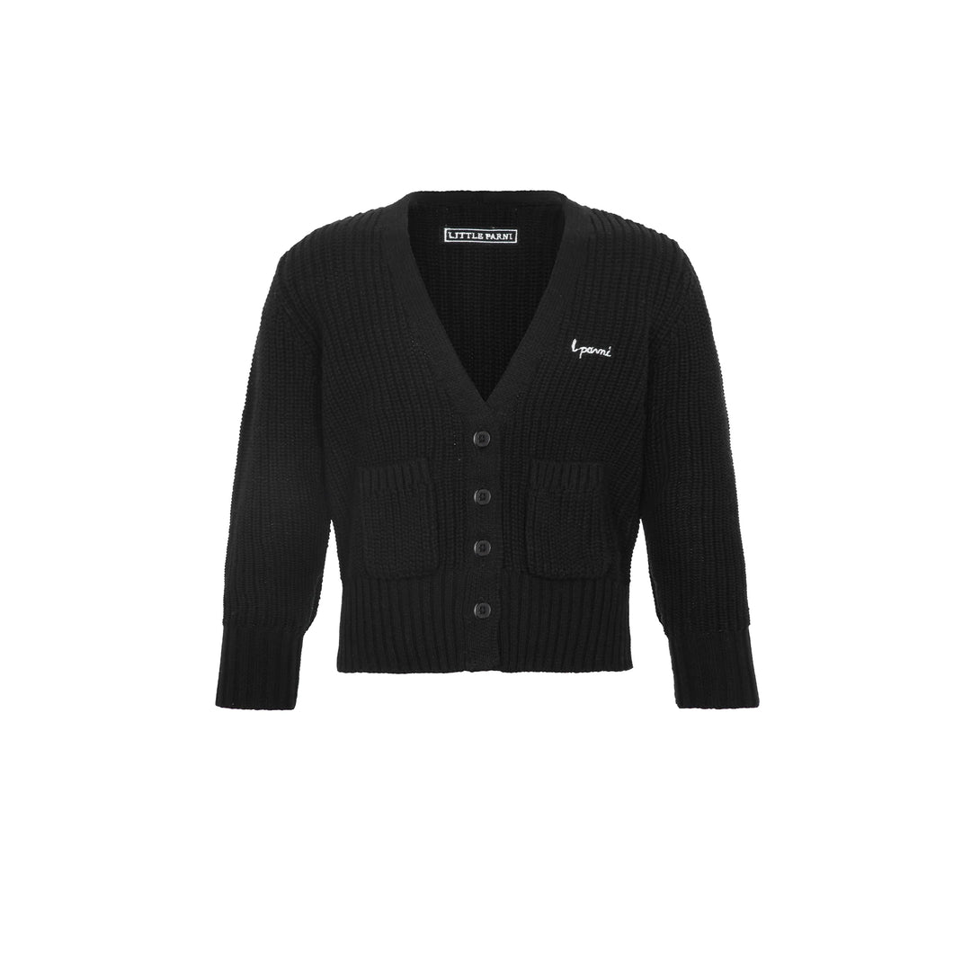 top l/s knit v cardigan - black