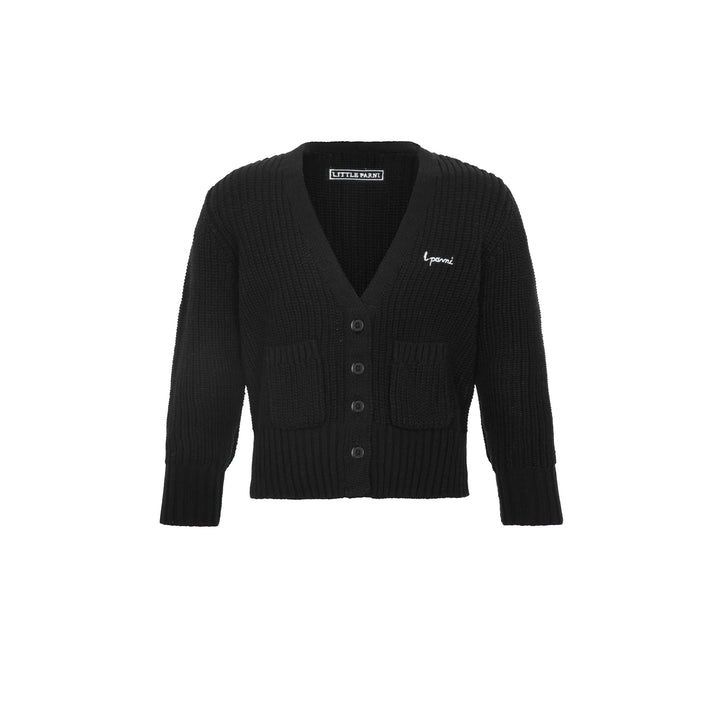 top l/s knit v cardigan - black