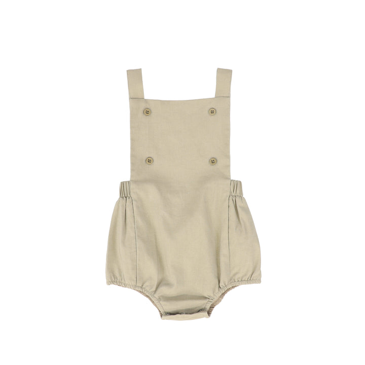 one piece striped bubble romper with collar - tan