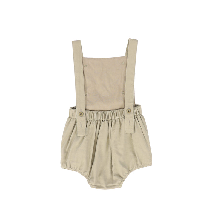 one piece striped bubble romper with collar - tan