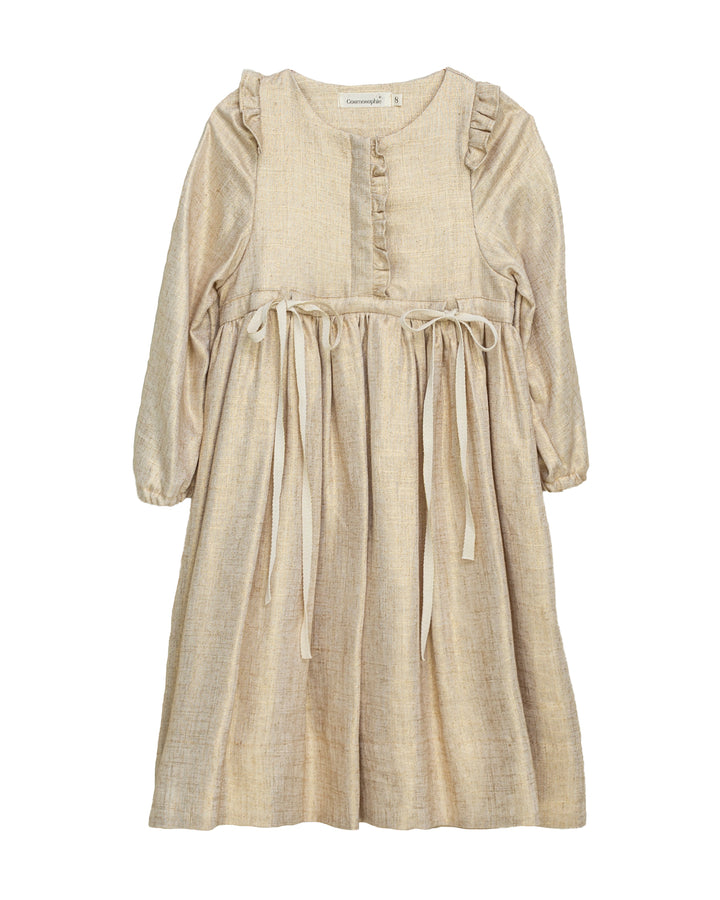 dress metallic frill with waist ties - gold