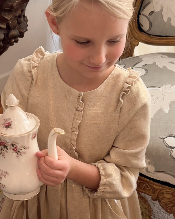 dress metallic frill with waist ties - gold