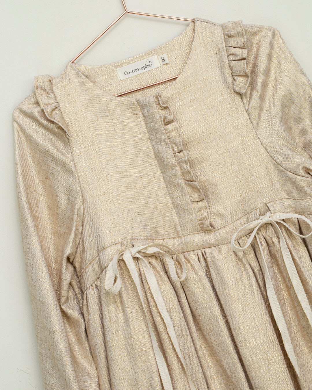 dress metallic frill with waist ties - gold