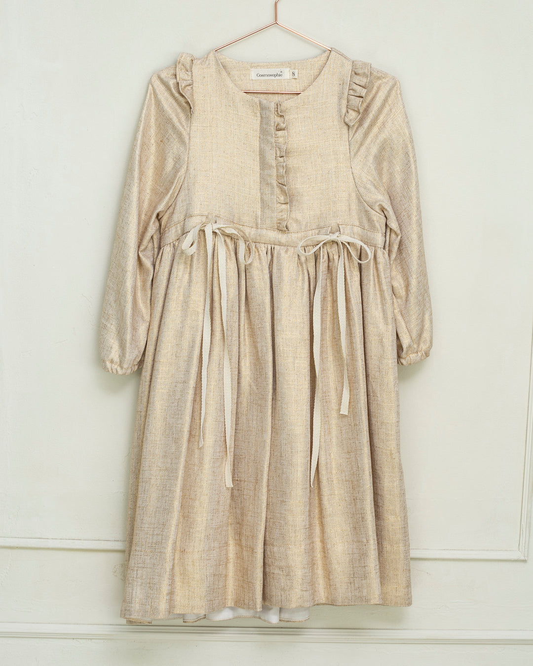 dress metallic frill with waist ties - gold