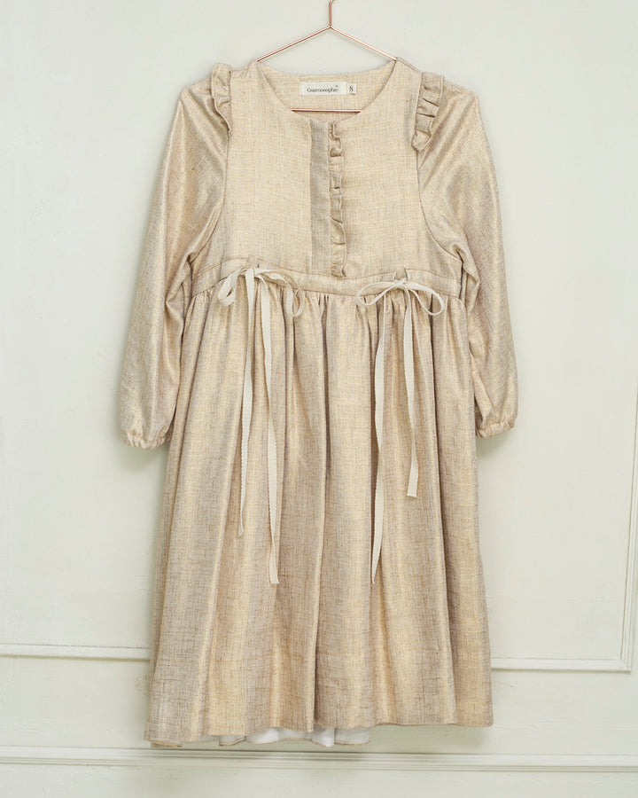 dress metallic frill with waist ties - gold