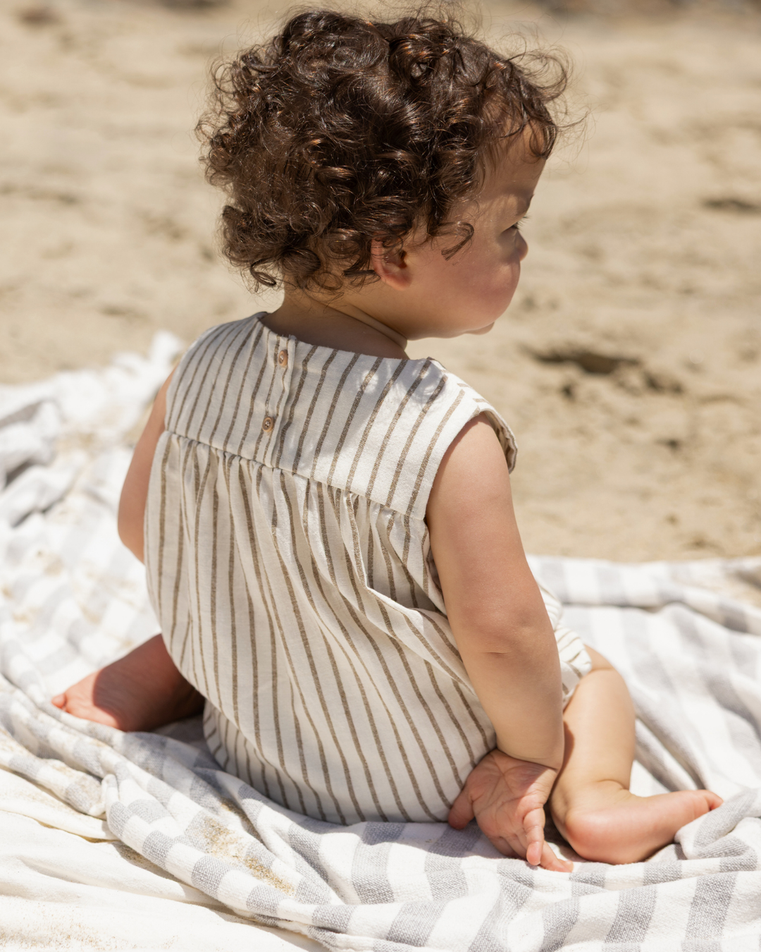 one piece high waisted woven bubble romper - fennel stripe