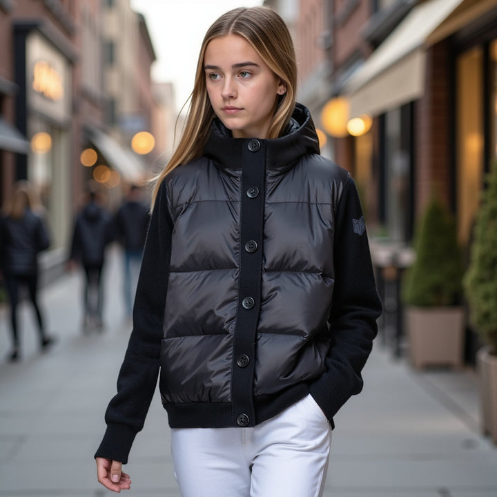 jacket knit puffer with logo back - black