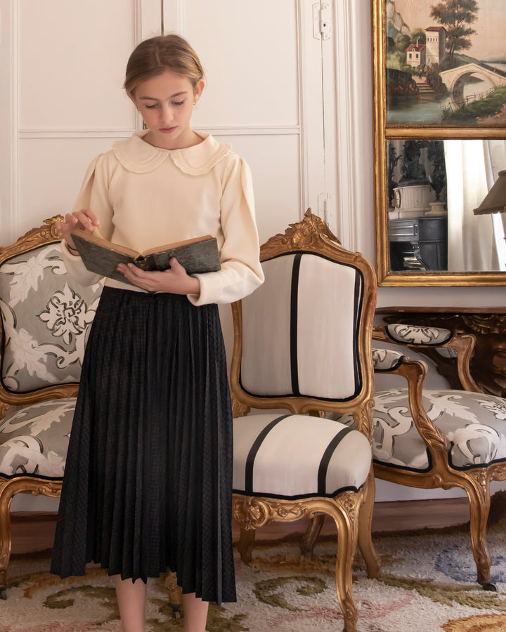 skirt midi checkered accordian pleats - vichy black