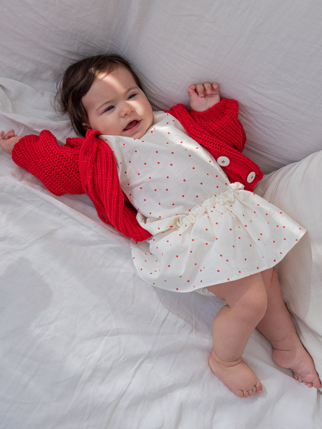 top l/s chunky crochet v cardigan - red