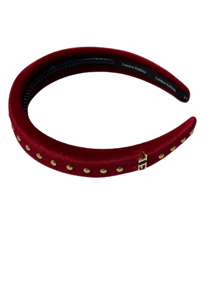 headband embellished scattered pearls velvet - red-10