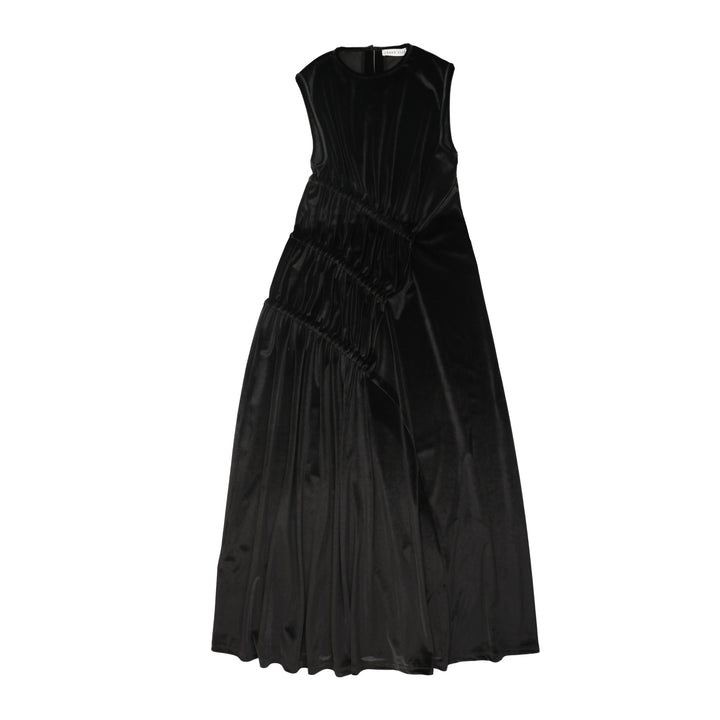 maxi dress velour rouched with cardigan - black