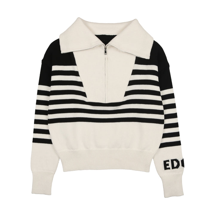 top l/s striped half zip sweater - black/white