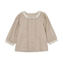 shirt s/s pintuck collared blouse - camel