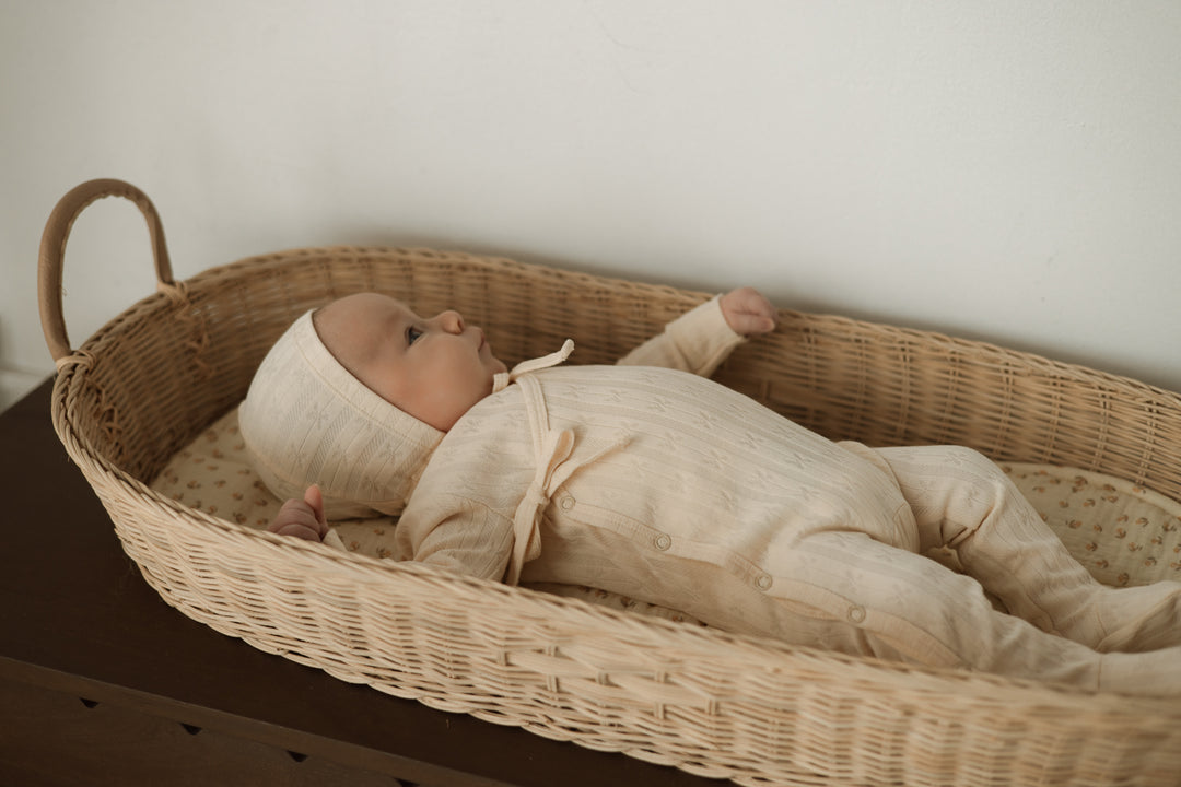 set footie pointelle wrap footie with bonnet and blanket - cream