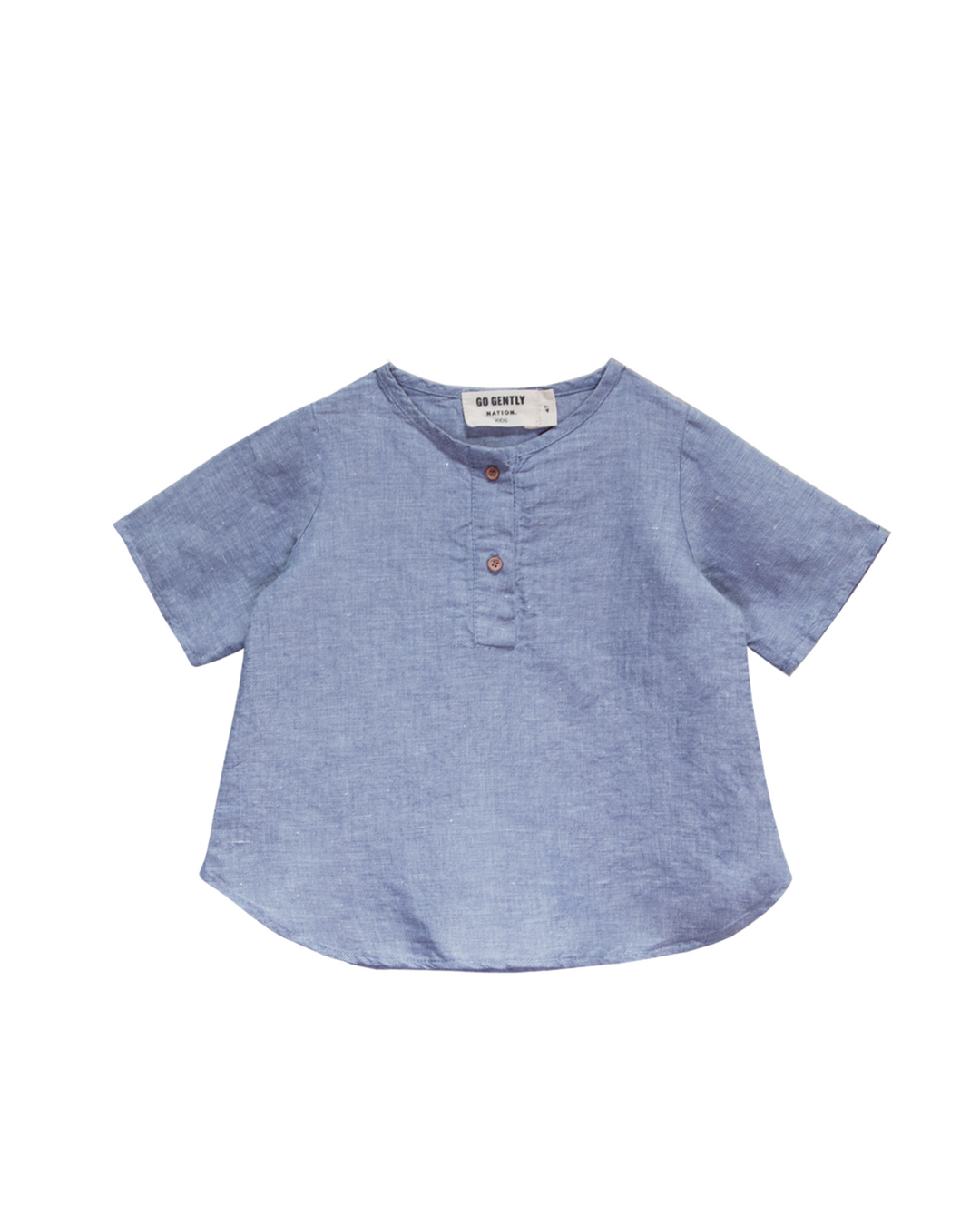 shirt s/s placket mandarin collar - chambray