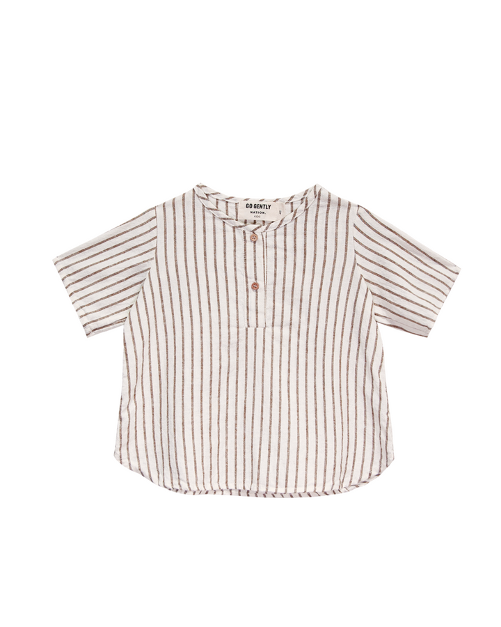 shirt s/s placket mandarin collar - fennel stripe
