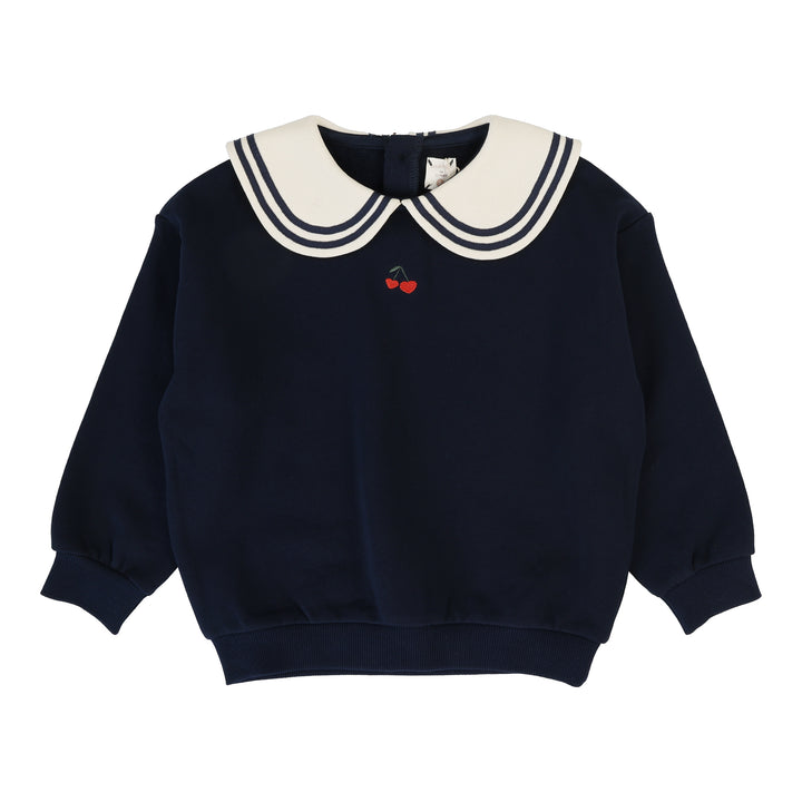 top l/s embroidered cherry sweatshirt with collar - navy