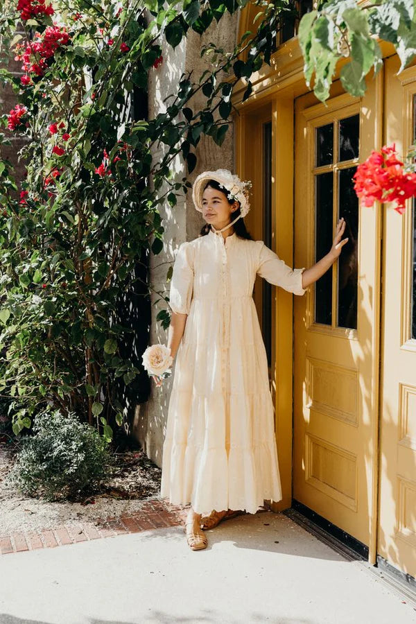 dress l/s tiered floral pintuck - yellow