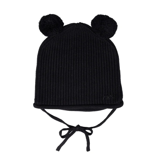 hat rolled edge pom pom beanie - black-9